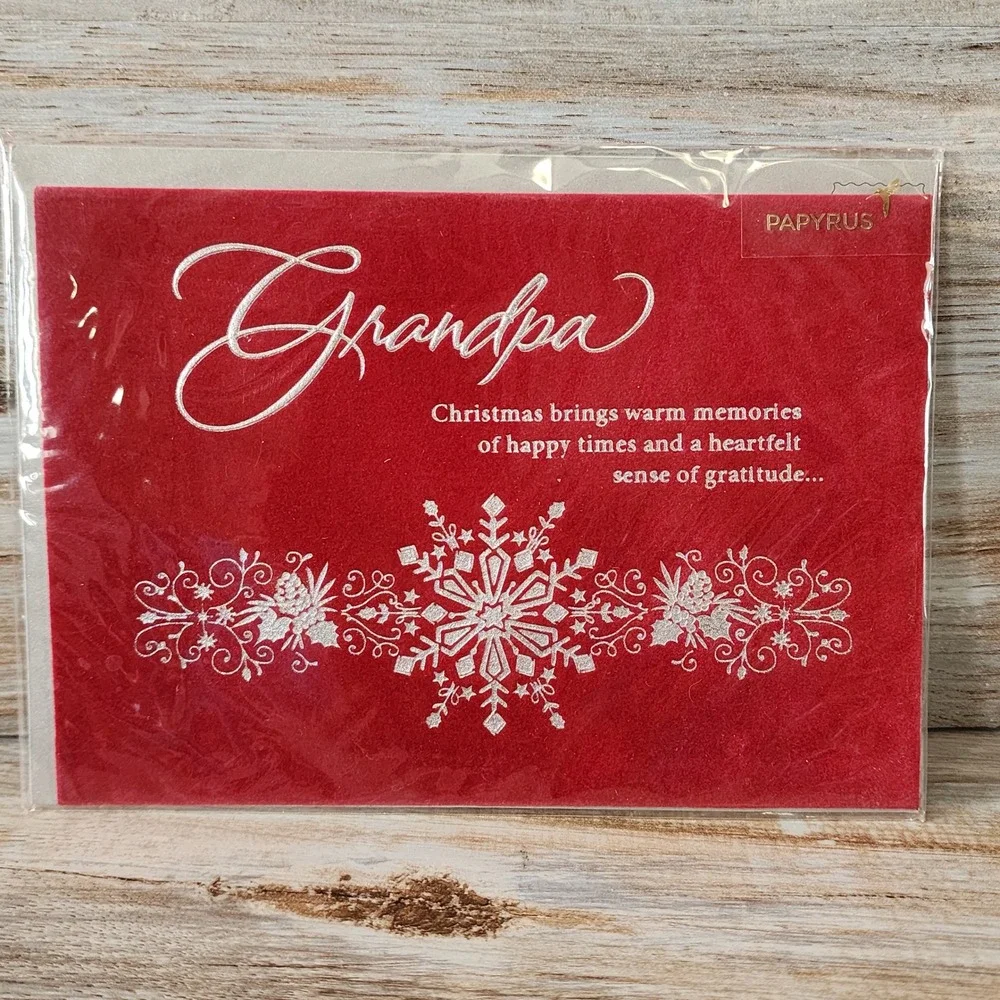Papyrus Grandpa Christmas Card Red Velvet Silver Foil Snowflake 4494865 New